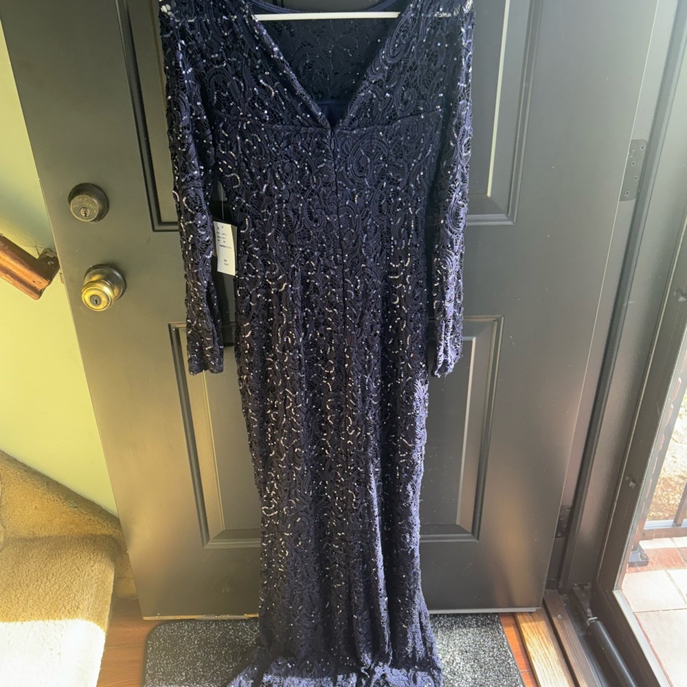 Elegant Navy Blue Sequin Evening Gown